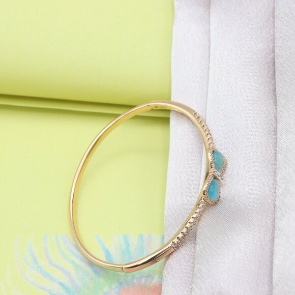 Elegant Rose Gold Bangle with Aqua Bow and Crystal Accents, XPBL0423 - Picture 6 of 12